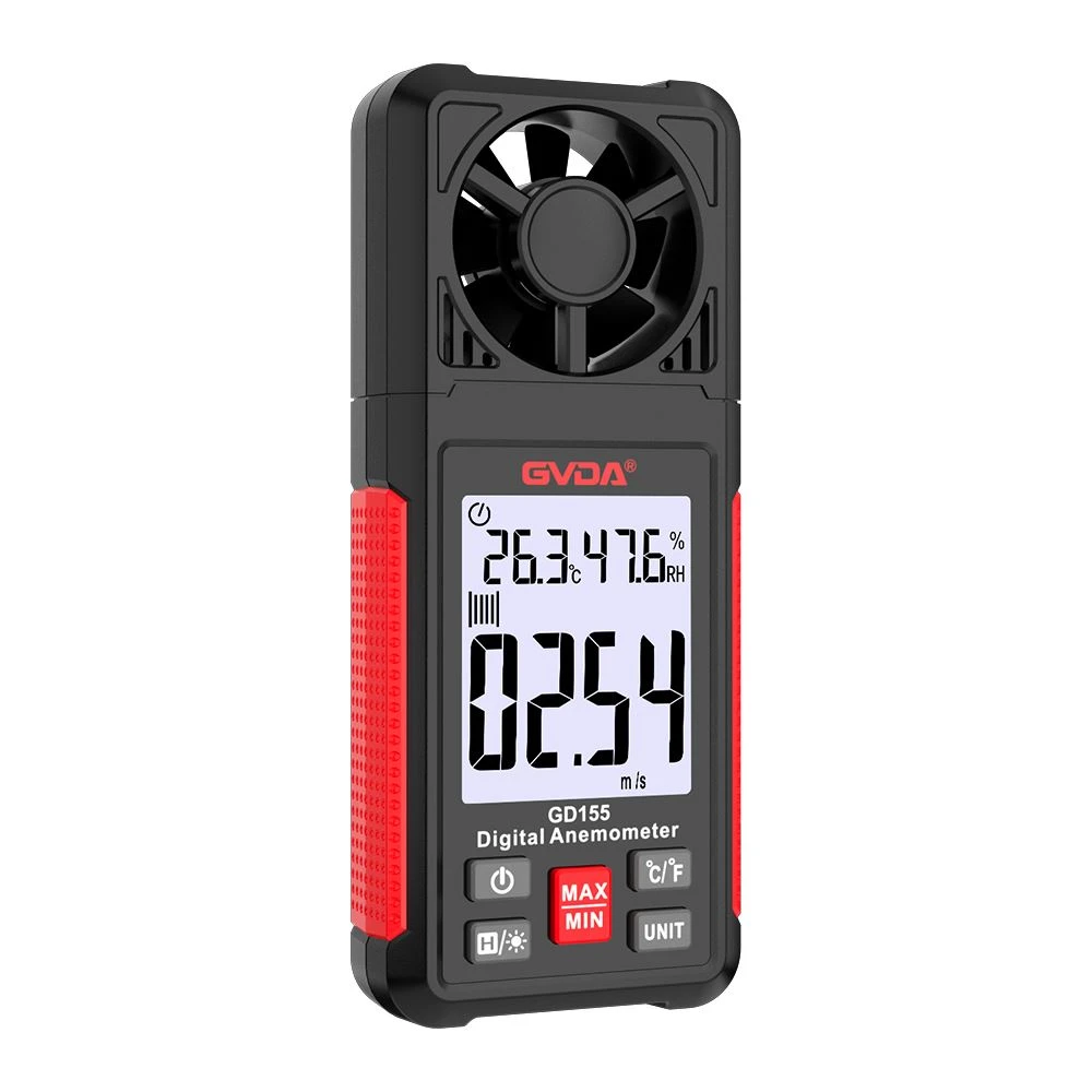 새로운 도착 GVDA GD155 LCD 디지털 풍속계 온도계 풍속 측정기 온도 및 습도 측정기 공기 속도 온도 테스터